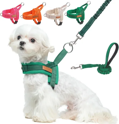 Vista 30 de BEAUTYZOO Arnés para Perros Pequeños, Juego de Arnés y Correa sin Tirones, Arnés de Pecho para Cachorros a Prueba de Escapes con Mango, Arnés Beige