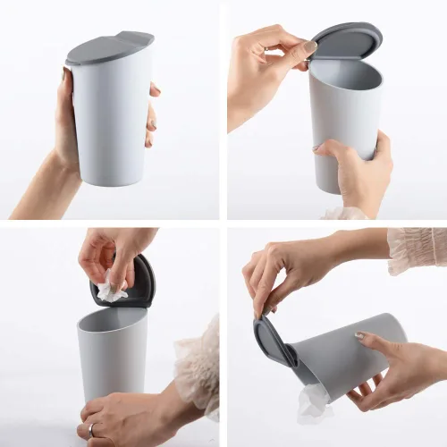 Vista 6 de Bote de basura de silicona con tapa – Portavasos para automóvil, hogar, oficina (negro)