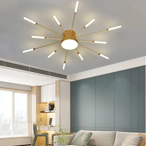 Vista 8 de Lámpara de techo LED de 32 pulgadas, 12 luces de techo modernas, lámpara de techo empotrada, iluminación de interior dorada para sala de estar