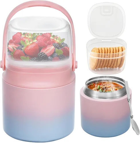 Vista 17 de Termo de sopa de 14 onzas para comida caliente con contenedor de aperitivos de 7 onzas, contenedor de almuerzo aislado a prueba de fugas para niños