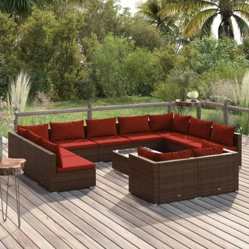 Vista 84 de Sofá de 3 plazas con cojines de ratán de poliéster marrón, juego de muebles de patio al aire libre con 3 sofás centrales para patio trasero, jardín