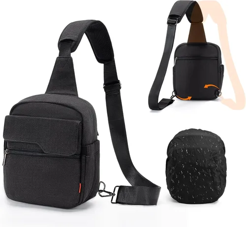 Vista 10 de Cwatcun - Bolso para cámara cruzado al hombro y bandolera, maletín ligero para fotografía DSLR/SLR/sin espejo con soporte para trípode y funda