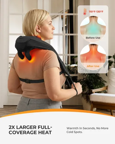 Vista 5 de Masajeador de cuello inalámbrico HSA elegible por la FSA con calor y control remoto, masajeador de hombro Shiatsu manos libres para aliviar el dolor