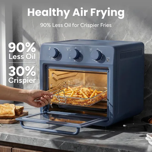 Vista 4 de SMIRLY Combo de horno tostador de freidora de aire 6 en 1, horno tostador Azul