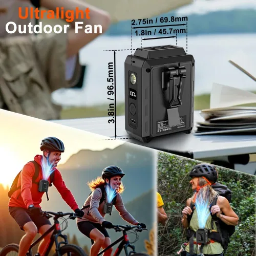 Vista 5 de CAZOKASI Ventilador personal con clip para la cintura, recargable, portátil, manos libres, para viajar, trabajar, al aire libre, oficina