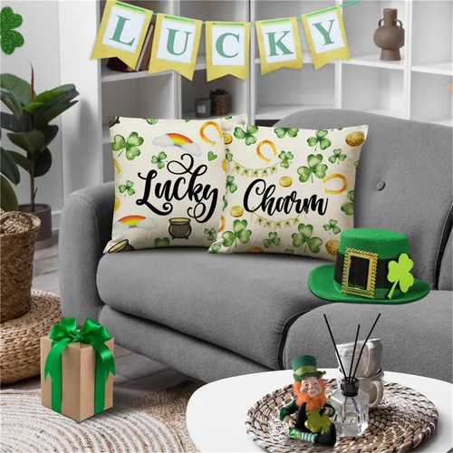 Vista 3 de NIGHTWISH Juego de 4 fundas de almohada del Día de San Patricio de 16 x 16 pulgadas, diseño de gnomo de camión de trébol, decoración del día de San