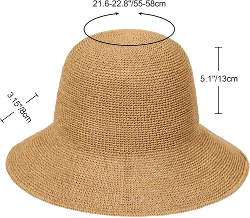 Vista 3 de Sombrero de sol para mujer, hecho a mano, plegable, de paja, sombrero de pescador, gorra de viaje de Caqui