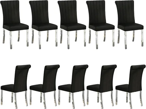 Vista 16 de Asday Upholstered Dining Chairs Set of 2, High Back Fabric Chairs, Beige Linen Fabric, High Back, Black Metal Legs