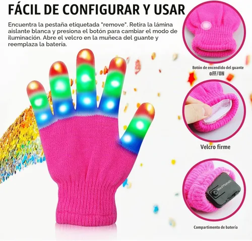 Vista 2 de Viposoon - Guantes con luces LED en los dedos para niños, juguetes divertidos, regalos para niños