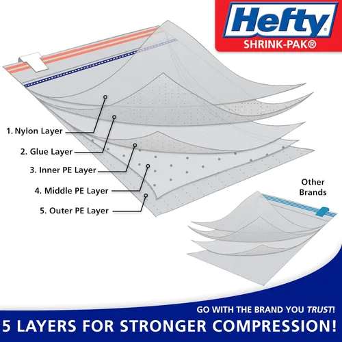 Vista 3 de Hefty Shrink-Pak - 2 bolsas de almacenamiento con sellado al vacío medianas, 2 grandes, 2 XL, bolsas ahorradoras de espacio para ropa, almohadas