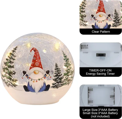 Vista 6 de Decoraciones de Navidad para interiores, 3 piezas de gnomos iluminados, globos de nieve de Navidad, decoración del hogar, decoraciones de mesa