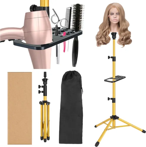 Vista 11 de ZQIAN BEAUTY Trípode de soporte para peluca de 25 pulgadas, soporte de cabeza de maniquí ajustable, soporte de cabeza de peluca para cabezas