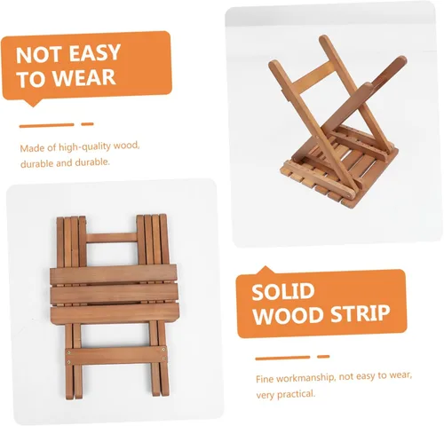 Vista 3 de Chic Solid Wood Long Strip Folding Chair Stool Kitchen Stool Portable Natural Wood