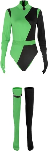 Vista 3 de brehiay Kim Possible Shego - Disfraz de cosplay para mujer, conjunto de bikini
