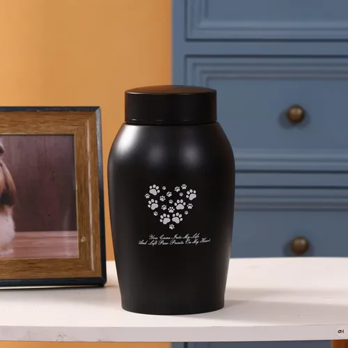 Vista 5 de Urnas de Acero Inoxidable para Mascotas, Urnas de Tamaño Adecuado para Cenizas de Mascotas (Mediano, Negro)