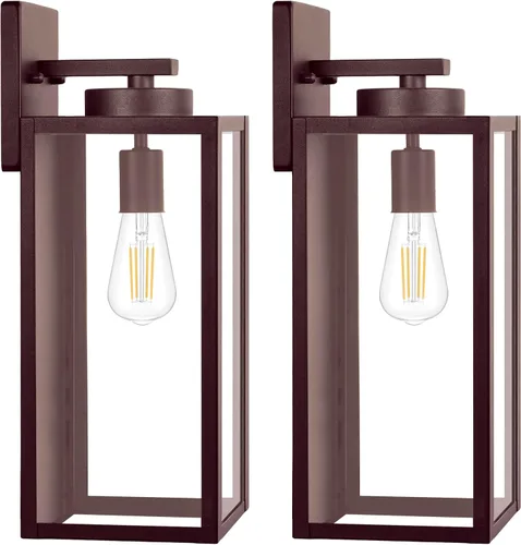 Vista 23 de BesLowe Lámparas de pared para exteriores, faroles de pared impermeables exteriores, apliques de porche marrones con casquillos E26, luces