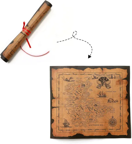 Vista 4 de Juego de disfraz de pirata para niños con espada pirata, parche de ojo, mapa del tesoro, brújula, aretes de calavera dorada y aretes de plata