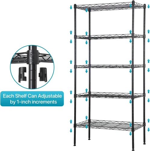 Vista 5 de Estantería de almacenamiento de 5 niveles, estante NSF ajustable en altura, estantes de alambre organizador de acero para lugares pequeños, cocina