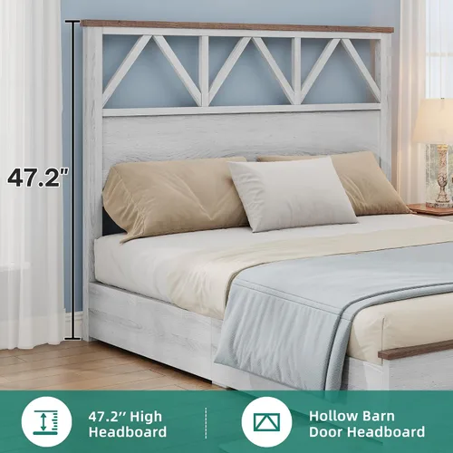 Vista 3 de YITAHOME Marco de cama tamaño completo con cabecera de 47.2'', plataforma de marco de cama de madera rústica con listones, resistente y silencioso