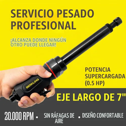 Vista 2 de Berkling BT 6321-7 - Amoladora neumática de 1/4 pulgadas, extensión de 7 pulgadas, 20,000 RPM 0.5HP Motor, Variable Speed Control, Lightweight