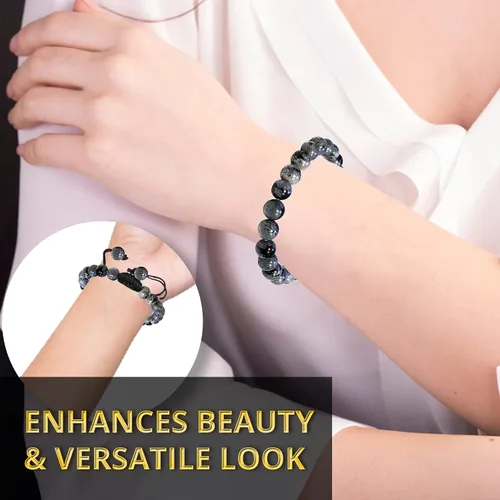 Vista 193 de Adjustable Crystal Bracelet – Gemstone Bead Bracelet with Adjustable Macrame String – Chic Gemstone Bracelet for Men and Women – 8mm Round Healing