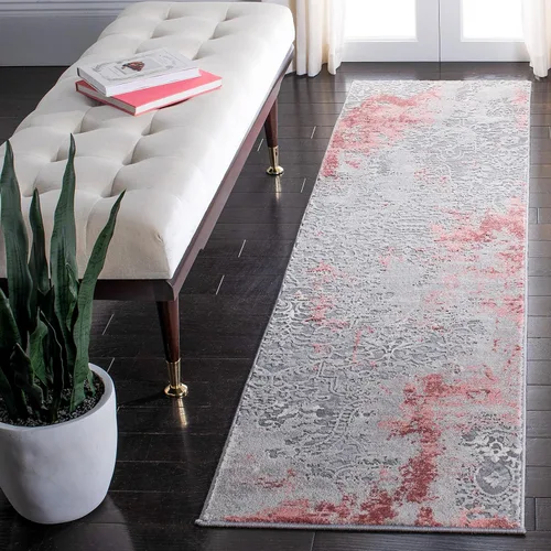 Vista 8 de SAFAVIEH Meadow Collection - Alfombra decorativa de 2 x 5 pies, gris claro y rosa, diseño abstracto moderno, no desprende pelusa y de fácil cuidado
