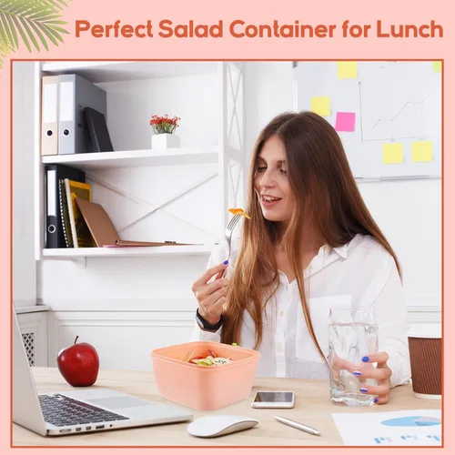 Vista 6 de Tessco for you 6 Piezas Recipiente para Almuerzo de Ensalada 50 oz Recipiente de Ensalada con 3 Compartimentos Caja Bento Reutilizable para Adultos