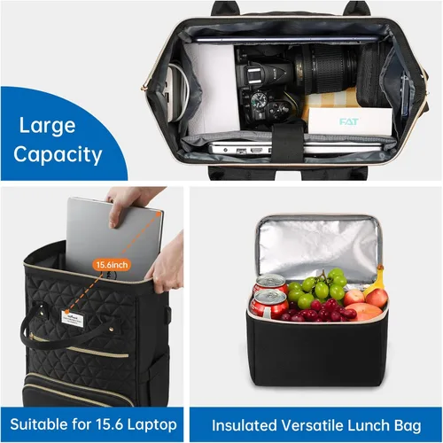 Vista 7 de ETRONIK Mochila de almuerzo para mujer, mochila para laptop de 15.6 pulgadas con puerto USB, mochila de trabajo para profesores y enfermeras