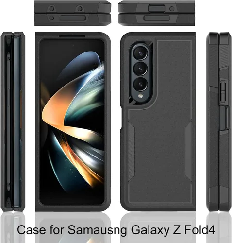 Vista 7 de Funda WOGROO para Samsung Galaxy Z Fold 4 - Funda protectora para teléfono a prueba de golpes, duradera, negra