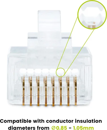 Vista 3 de trueCABLE Cat5e RJ45 conectores de paso a través de enchufe modular sin blindaje (UTP), certificación UL, extremo de crimpado EZ, chapado en oro, 3