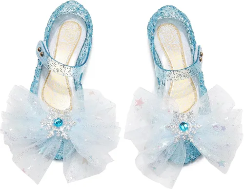 Vista 5 de OMGard Zapatos de gelatina para niñas, sandalias de cumpleaños de princesa de reina de la nieve para niñas pequeñas, sandalias azules con purpurina