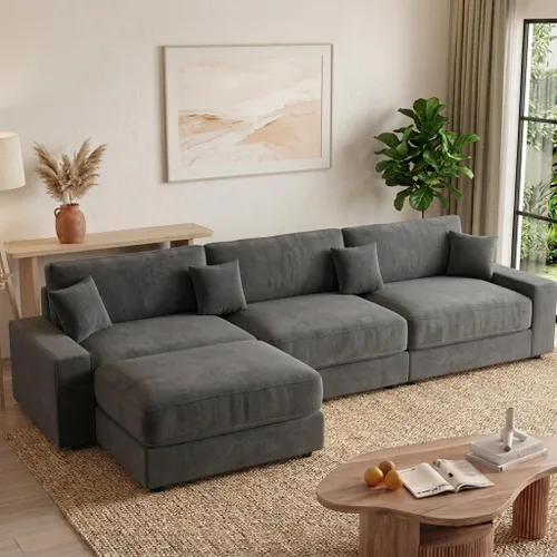 Vista 11 de Opoair - Sofá modular de gran tamaño de 114 pulgadas, sofá en forma de L con otomana móvil, cómodos sofás de nube de 4 asientos con asiento Verde