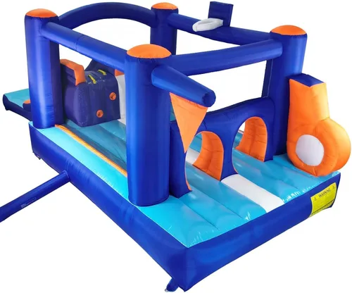Vista 5 de Casa de Rebote Inflable con Pista de Obstáculos para Niños - 2 Toboganes de Carreras, Área de Salto, Túnel y Paredes de Escalada con Soplador
