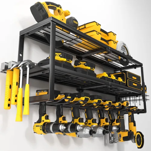 Vista 10 de YYR Organizador de Herramientas Eléctricas de Servicio Pesado para Montaje en Pared, Estante de Almacenamiento Colgador de Taladro Inalámbrico
