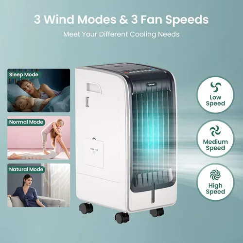 Vista 4 de COSTWAY Enfriador de aire evaporativo portátil para habitación, enfriador de aire portátil 3 en 1 con control remoto, temporizador de 8 horas, 2