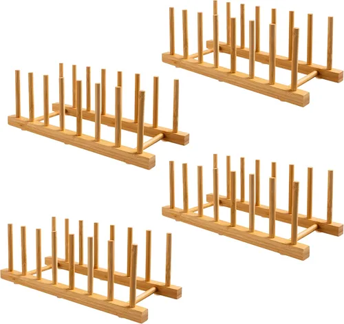 Vista 10 de HBlife Estante de platos de madera de bambú, organizador de cocina con 7 1 unidad