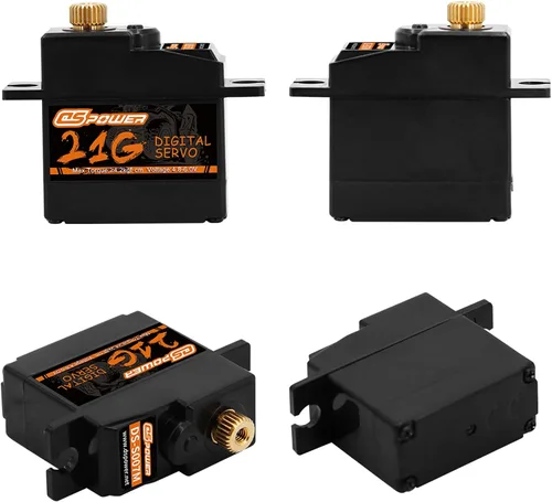 Vista 2 de 2 piezas de servo digital mini 21G, kit de motor de servos micro RC de engranaje de dirección de metal completo con cuerno de servo de 25T
