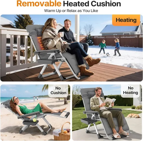 Vista 5 de Suteck Heated Zero Gravity Chair, 29" XL Oversized Reclining Lounge Chairs Dark Fossil Gray
