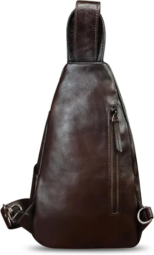 Vista 3 de Bolso bandolera de cuero genuino, bolso cruzado hecho a mano para senderismo, riñonera, mochila retro para el hombro, mochila de pecho vintage