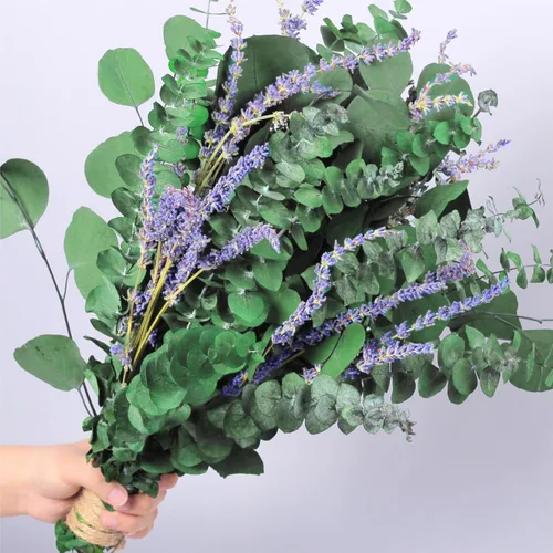 Vista 10 de Tallos de eucalipto secos y flores de lavanda para ducha y decoración, 80