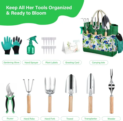 Vista 2 de Juego de herramientas de jardinería, 11 piezas resistentes a prueba de óxido, suministros de jardinería perfectos para mujeres y principiantes