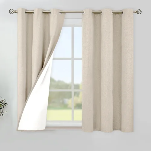 Vista 41 de YoungsTex - Cortinas 100% opacas para dormitorio, con aislamiento térmico y ojales, cortinas oscuras negras con capa pesada para ventana de sala