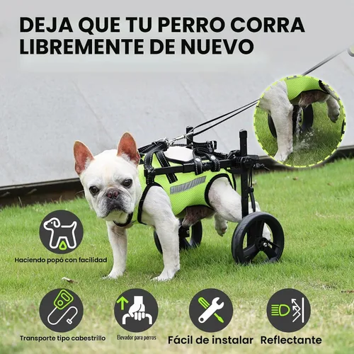 Vista 6 de Silla de ruedas ajustable para patas traseras, para perros de todas las razas, incluye chaleco de alta visibilidad, correa y elevación