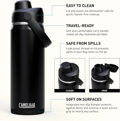 Vista 3 de CamelBak Thrive Chug - Botella de agua aislada de acero inoxidable, color negro, 20 onzas