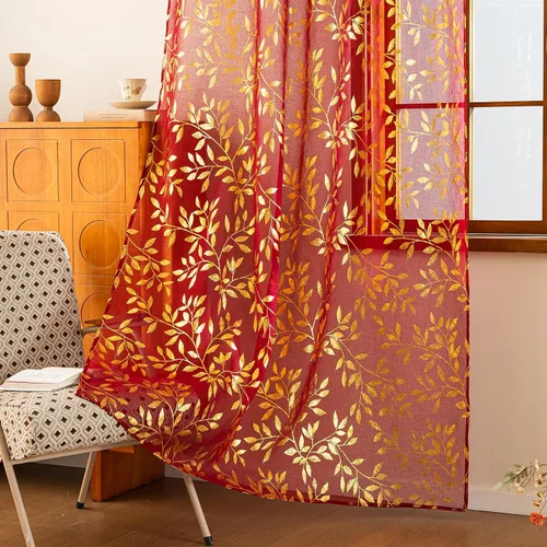 Vista 25 de Deeprove Cortinas traslúcidas color aguamarina y dorado de 63 pulgadas de largo, 2 paneles para decoración de dormitorio, cocina, decoración