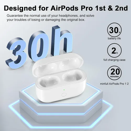 Vista 3 de Funda de carga inalámbrica compatible con AirPod Pro de 1ª y 2ª generación con carga USB-C, repuesto de funda de cargador Air Pod Pro 1 2 con botón