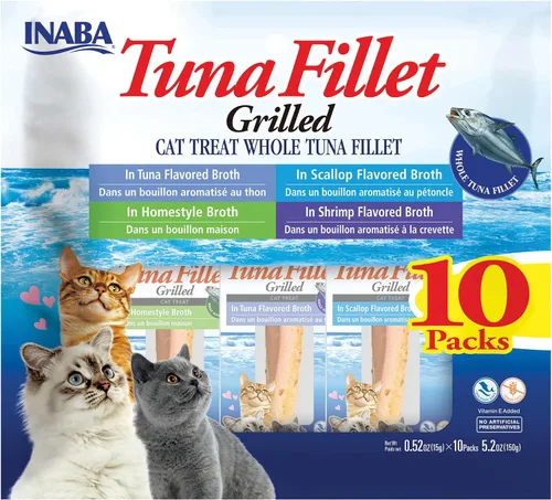 Vista 16 de INABA Filete de atún a la parrilla prémium cortado a mano para gatos, con vitamina E y extracto de té verde, 0.52 onzas cada uno, paquete de 6