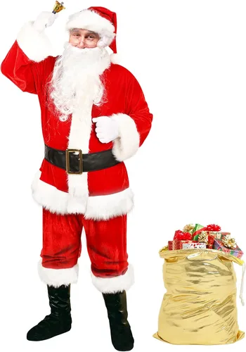 Vista 4 de Traje de Santa Claus para hombre, 10 piezas, trajes de Papá Noel para adultos, disfraz de Papá Noel, abrigo de Santa 2022