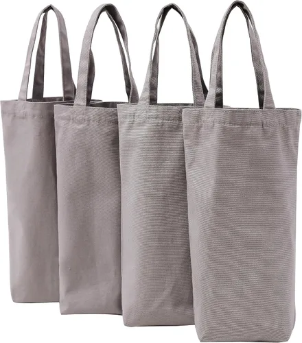 Vista 9 de Bolsa de vino, 10 x 7 x 2 pulgadas, 4 bolsas reutilizables de lona de algodón con etiqueta de cordón