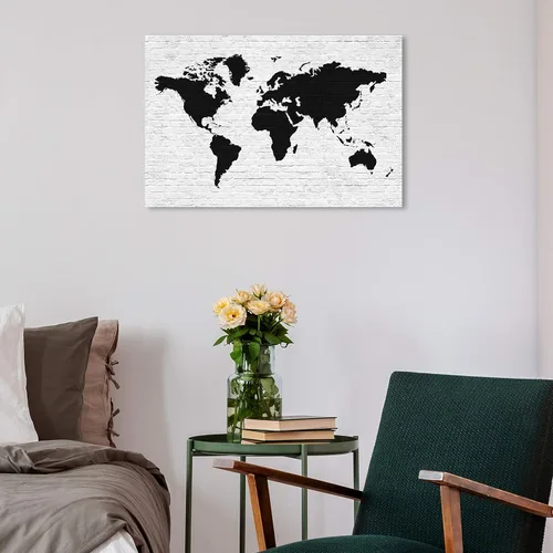 Vista 3 de The Oliver Gal Artist Co. Maps - Lienzo decorativo para pared, diseño de ladrillo limpio Mapamundi, decoración del hogar, 24 x 16 pulgadas, negro